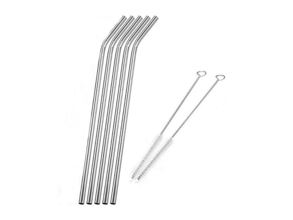Reusable Metal Drinking Straws 5pc set + 2 Cleaning Brushes