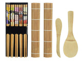 Large Sushi Making Kit with 5 pairs Chopsticks, 2 Rolling mats, Rice Paddle + Spreader