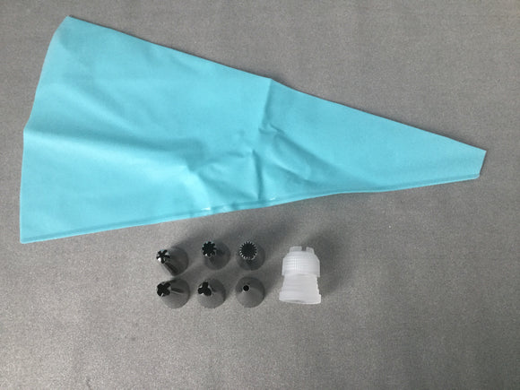 Basic Icing Set - Silicone Piping Bag, Nozzle Coupler, and 6 Nozzles